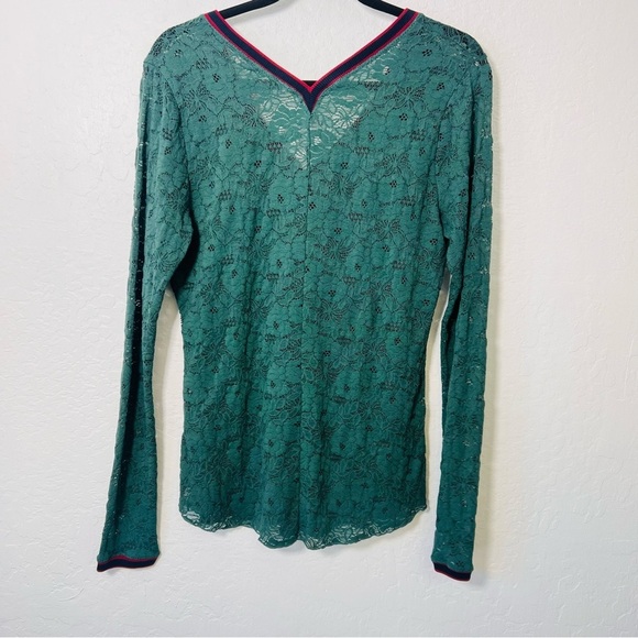 Free People Dark Green Cami Stretch Lace V-Neck Top Sheer Large - Picture 7 of 8
